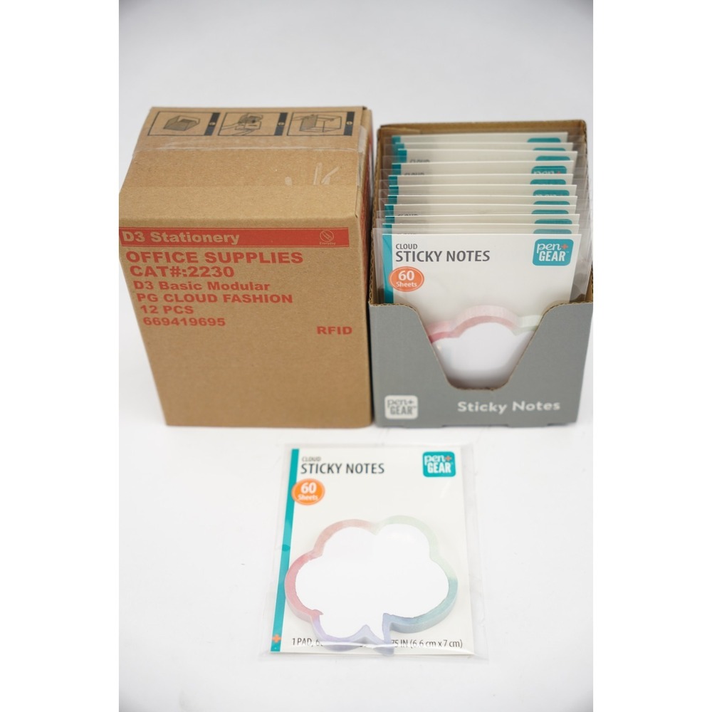 New Case Of 12 Packs Pen + Gear Cloud Sticky Notes 60 Sheets Each 720 total